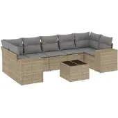 vidaXL 8-delige Loungeset met kussens poly rattan beige