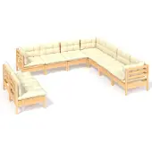 vidaXL 9-delige Loungeset met crèmekleurige kussens massief grenenhout