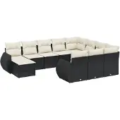 vidaXL 11-delige Loungeset met kussens poly rattan zwart