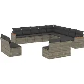 vidaXL 13-delige loungeset voor de tuin met kussens, grijs, polyrotan