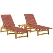 vidaXL Ligbedden 2 st met tafel massief acaciahout rood