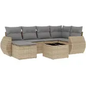 vidaXL 7-delige Loungeset met kussens poly rattan beige