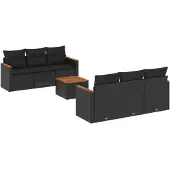 vidaXL 7-delige tuinmeubelset met kussens, zwart, polyrotan