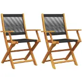 vidaXL Inklapbare stoelen 2 st massief acaciahout en polypropeen zwart