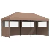 vidaXL Partytent inklapbaar pop-up met 3 zijwanden bruin