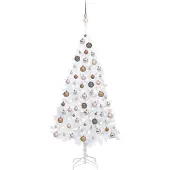 vidaXL Kunstkerstboom met verlichting en kerstballen 150 cm PVC wit