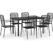 vidaXL 7-delige tuinset, zwart, glas en staal