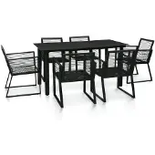 vidaXL 7-delige tuinsets, PVC riet, zwart