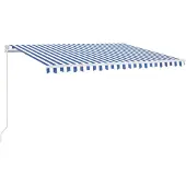 vidaXL Luifel handmatig uittrekbaar met LED 450x350 cm blauw en wit