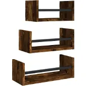 vidaXL 3-delige Wandschappenset met stangen bewerkt hout gerookt eiken