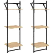 vidaXL Wandschappen 3-laags met stangen 2 st 30x25x100 cm sonoma eiken