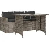 vidaXL 2-delige tuinset met kussens, grijs, polyrotan