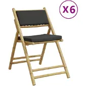 vidaXL Bistroset 6 st inklapbaar met kussens bamboe donkergrijs