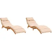 vidaXL Ligstoelen 2 st met kussens massief acaciahout beige