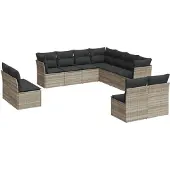 vidaXL 11-delige Loungeset met kussens poly rattan lichtgrijs
