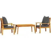 vidaXL 3-delige Loungeset met kussens massief acaciahout