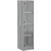 vidaXL Hoge kast met glazen deuren 35x37x142 cm grijs sonoma eiken