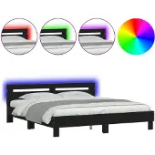 vidaXL Bedframe met hoofdeinde en LED-verlichting zwart 200x200 cm