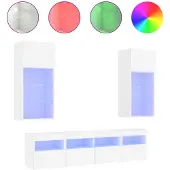 vidaXL 5-delige Tv-wandmeubelset met LED-verlichting bewerkt hout wit