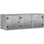 DKD Home Decor Wandkast met glazen deuren, kleur Sonoma grijs, afmetingen 102x37x35 cm