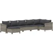 vidaXL 7-delige loungeset voor de tuin met kussens, grijs, van polyrotan