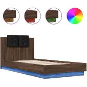 vidaXL Bedframe met hoofdbord en LED bruin eikenkleurig 100x200 cm