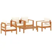 vidaXL 5-delige Loungeset met kussens massief acaciahout