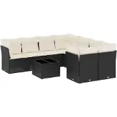 vidaXL 9-delige Loungeset met kussens poly rattan zwart