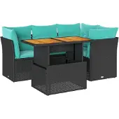 vidaXL 5-delige tuinmeubelset met kussens, zwart, polyrotan