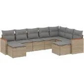 vidaXL 9-delige tuinmeubelset met kussens, beige, van polyrotan