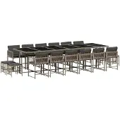 vidaXL 17-delige tuinset met kussens, grijs, polyrotan