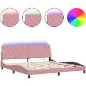 vidaXL Bedframe met LED zonder matras fluweel roze 200x200 cm