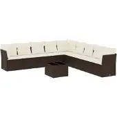 vidaXL 10-delige Loungeset met kussens poly rattan bruin