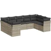 vidaXL 9-delige Loungeset met kussens poly rattan lichtgrijs