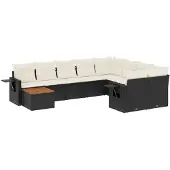 vidaXL 10-delige loungeset voor de tuin met kussens, zwart, polyrotan