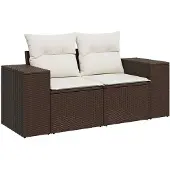 vidaXL Tuinbank 2-zits met kussens poly rattan bruin