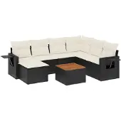vidaXL 8-delige tuinmeubelset met kussens, zwart, polyrotan