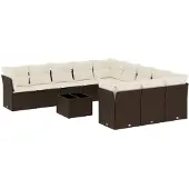 vidaXL 12-delige Loungeset met kussens poly rattan bruin