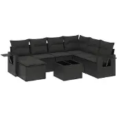 vidaXL 8-delige tuinmeubelset met kussens, zwart, polyrotan