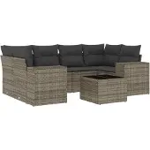 vidaXL 7-delige Loungeset met kussens poly rattan grijs