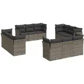 vidaXL 12-delige Loungeset met kussens poly rattan grijs