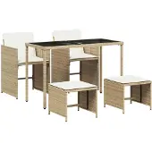 vidaXL 5-delige tuinset met kussens, beige, polyrotan