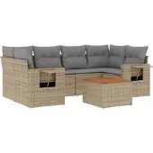 vidaXL 7-delige Loungeset met kussens poly rattan beige