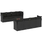 vidaXL 9-delige tuinmeubelset met kussens, zwart, polyrotan