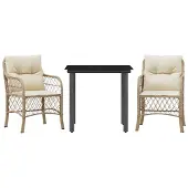 vidaXL 3-delige bistroset met kussens, beige, polyrotan