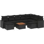 vidaXL 10-delige loungeset voor de tuin met kussens, zwart, polyrotan