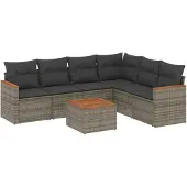 vidaXL 7-delige Loungeset met kussens poly rattan grijs