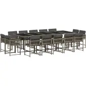 vidaXL 15-delige Tuinset met kussens poly rattan grijs