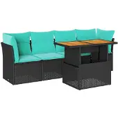 vidaXL 5-delige tuinmeubelset met kussens, zwart, polyrotan