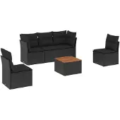 vidaXL 6-delige tuinmeubelset met kussens, zwart, polyrotan